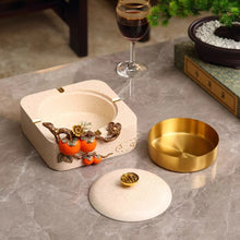 Red Berry with Golden Twig Ashtray & Tissue Box
