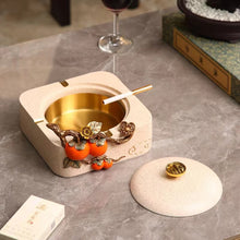 Red Berry with Golden Twig Ashtray & Tissue Box