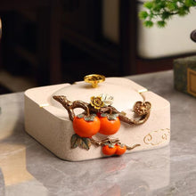Red Berry with Golden Twig Ashtray & Tissue Box