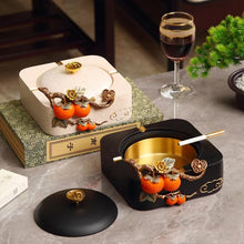 Red Berry with Golden Twig Ashtray & Tissue Box