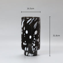 Black And White Ink Cylindrical Glass Vase