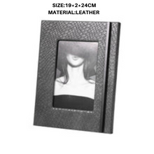 Black Leather Black Metal Strip Photo Frame