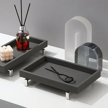 Grey Leather Silver Metal Base Tray