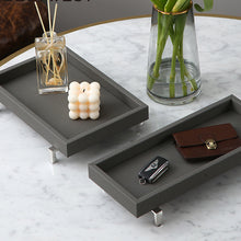 Grey Leather Silver Metal Base Tray