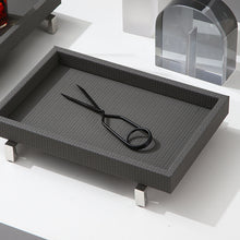 Grey Leather Silver Metal Base Tray