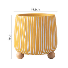White Stripped Wooden Ball Base Planter