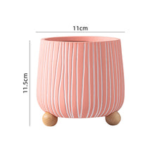 White Stripped Wooden Ball Base Planter