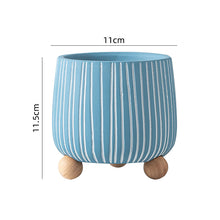 White Stripped Wooden Ball Base Planter