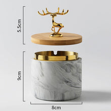 Deer and Wooden Lid Marble Finish Ashtray