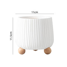 White Stripped Wooden Ball Base Planter