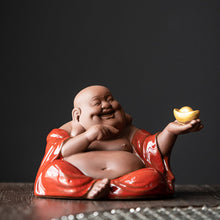 Red ceramic Maitreya buddha decor