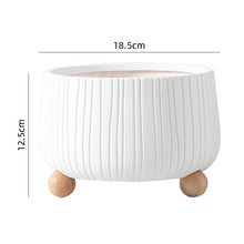 White Stripped Wooden Ball Base Planter