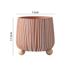 White Stripped Wooden Ball Base Planter