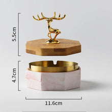 Deer and Wooden Lid Marble Finish Ashtray