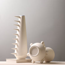 Off White Geometric Blue Rim Vase
