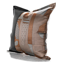 Black Leather Orange Abstract Pillow Cover ( Set of 2 )