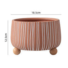 White Stripped Wooden Ball Base Planter