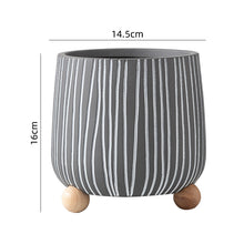 White Stripped Wooden Ball Base Planter