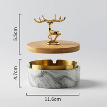 Deer and Wooden Lid Marble Finish Ashtray
