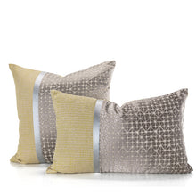 Beige Yellow Silver Line Pillow Cover (Set of 2)