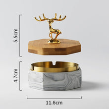 Deer and Wooden Lid Marble Finish Ashtray