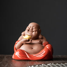 Red ceramic Maitreya buddha decor