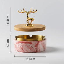 Deer and Wooden Lid Marble Finish Ashtray