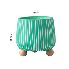 White Stripped Wooden Ball Base Planter