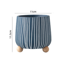 White Stripped Wooden Ball Base Planter