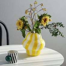 Yellow Striped Glass Vase