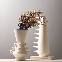 Off White Geometric Blue Rim Vase