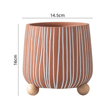 White Stripped Wooden Ball Base Planter