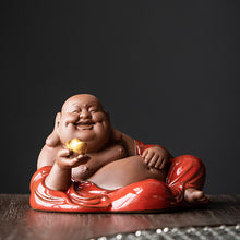 Red ceramic Maitreya buddha decor