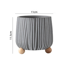 White Stripped Wooden Ball Base Planter