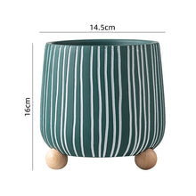 White Stripped Wooden Ball Base Planter