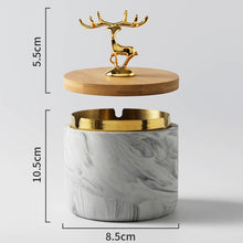 Deer and Wooden Lid Marble Finish Ashtray