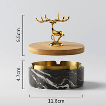 Deer and Wooden Lid Marble Finish Ashtray