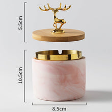 Deer and Wooden Lid Marble Finish Ashtray