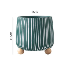 White Stripped Wooden Ball Base Planter