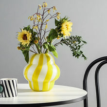 Yellow Striped Glass Vase