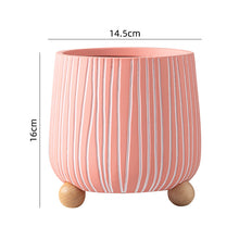 White Stripped Wooden Ball Base Planter