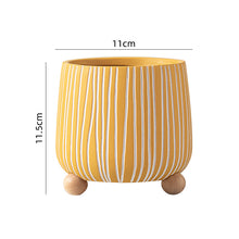 White Stripped Wooden Ball Base Planter