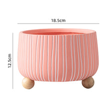 White Stripped Wooden Ball Base Planter