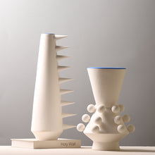 Off White Geometric Blue Rim Vase