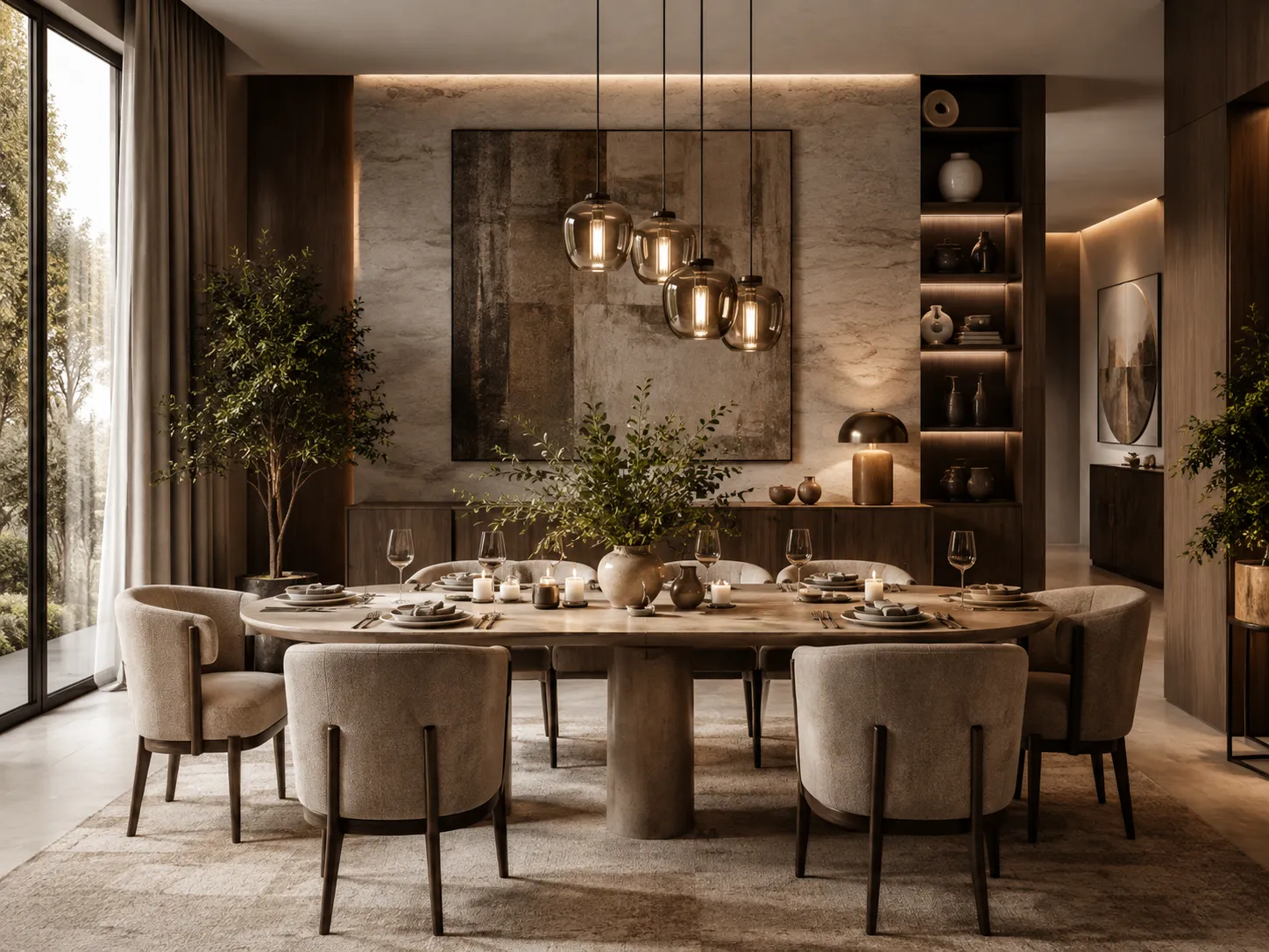 Ruang makan modern dengan lighting dan table decor