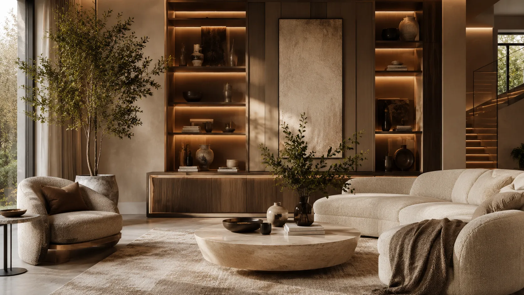 Ruang santai modern dengan dekor premium