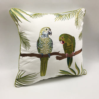 Green Parrot Embroidery Cushion Cover (Set of 2)