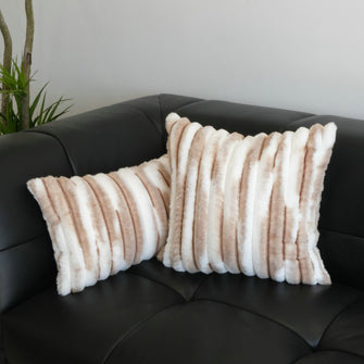 Striped Bunny Fur Pillow Cover