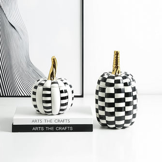 Black and White Checkered Pumpkin Jar