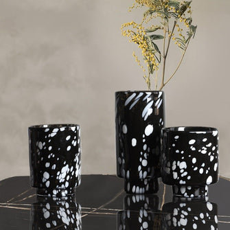Black And White Ink Cylindrical Glass Vase